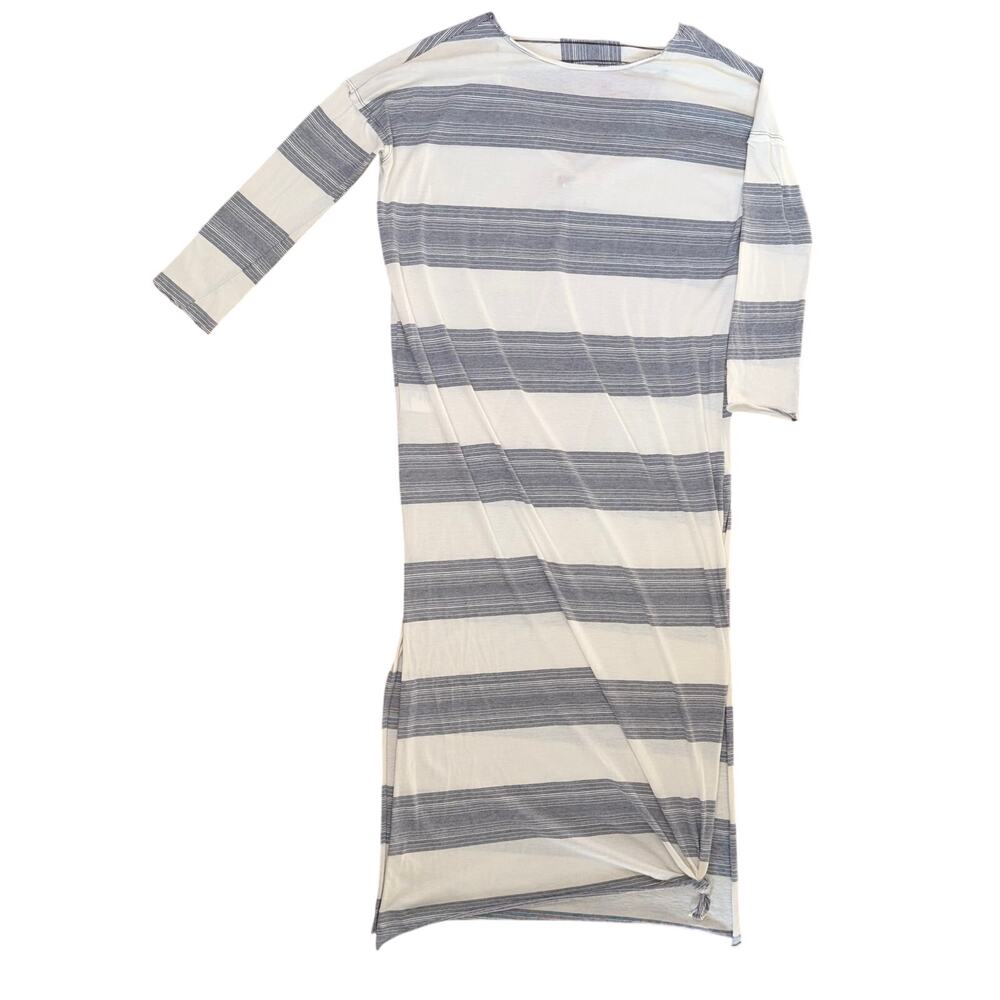 Free People Cream and Blue Striped Maxi Dress with Side Slit